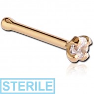 STERILE 18K GOLD 2MM PRONG SET JEWELLED NOSE BONE