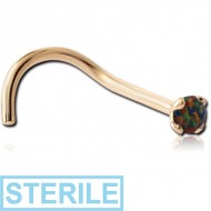 STERILE 18K GOLD 2MM PRONG SET SYNTHETIC OPAL JEWELLED CURVED NOSE STUD