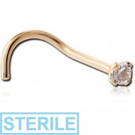 STERILE 18K GOLD CURVED NOSE STUD WITH 2MM PRONG SET DIAMOND