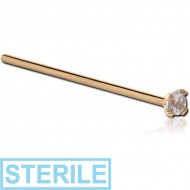 STERILE 18K GOLD STRAIGHT NOSE STUD WITH 2MM PRONG SET DIAMOND