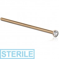 STERILE 18K GOLD STRAIGHT NOSE STUD WITH 2 MM BEZEL SET DIAMOND