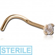 STERILE 18K GOLD CURVED NOSE STUD WITH 2.5MM PRONG SET DIAMOND