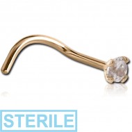 STERILE 18K GOLD CURVED NOSE STUD WITH 2.5MM PRONG SET DIAMOND