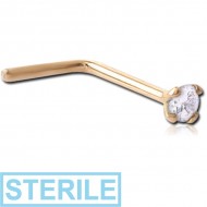 STERILE 18K GOLD 2.5MM PRONG SET JEWELLED 90 DEGREE NOSE STUD