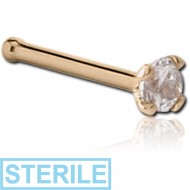 STERILE 18K GOLD 2.5MM PRONG SET JEWELLED NOSE BONE