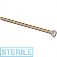 STERILE 18K GOLD 2.5 MM BEZEL SET HIGH END CRYSTAL JEWELLED STRAIGHT NOSE STUD