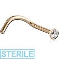 STERILE 18K GOLD CURVED GOLD JEWELLED NOSE STUD WITH 2 MM BEZEL SET