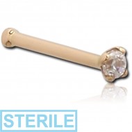 STERILE 18K GOLD 1.5 MM PRONG SET JEWELLED NOSE BONE