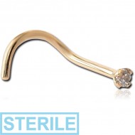 STERILE 18K GOLD 1.5MM PRONG SET JEWELLED CURVED NOSE STUD