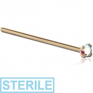 STERILE 18K GOLD 1.5MM PRONG SET JEWELLED STRAIGHT NOSE STUD