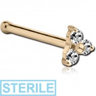 STERILE 18K GOLD PRONG SET TRINITY JEWELLED NOSE BONE