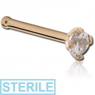 STERILE 18K GOLD 3MM PRONG SET JEWELLED NOSE BONE