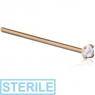 STERILE 18K GOLD 3 MM PRONG SET JEWELLED STRAIGHT NOSE STUD
