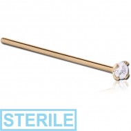 STERILE 18K GOLD 3 MM PRONG SET JEWELLED STRAIGHT NOSE STUD