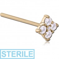 STERILE 18K GOLD JEWELLED STRAIGHT NOSE STUD