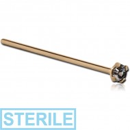 STERILE 18K GOLD STRAIGHT NOSE STUD WITH 1.35MM PRONG SET BLACK DIAMOND