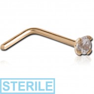 STERILE 18K GOLD 90 DEGREE NOSE STUD WITH 1.35MM PRONG SET DIAMOND