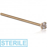STERILE 18K GOLD STRAIGHT 15MM NOSE STUD WITH 1.35MM PRONG SET DIAMOND