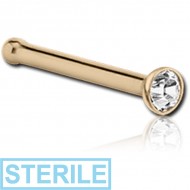 STERILE 18K GOLD 1.5MM BEZEL SET HIGH END CRYSTAL JEWELLED NOSE BONE