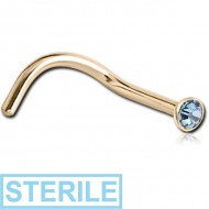 STERILE 18K GOLD 1.5MM BEZEL SET JEWELLED CURVED NOSE STUD