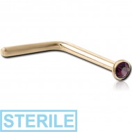 STERILE 18K GOLD BEZEL SET JEWELLED 135 DEGREE NOSE STUD