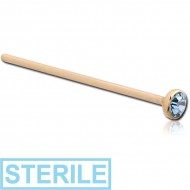 STERILE 18K GOLD STRAIGHT NOSE STUD WITH JEWELLED 1.8 MM BEZEL SET