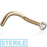 STERILE 18K GOLD CURVED NOSE STUD WITH 2 MM BEZEL SET DIAMOND