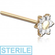 STERILE 18K GOLD PRONG SET FOWER JEWELLEDSTRAIGHT NOSE STUD