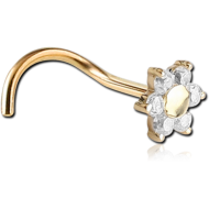 18K GOLD PRONG SET DIAMOND FOWER JEWELLED CURVED NOSE STUD
