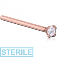 STERILE 18K ROSE GOLD 2MM PRONG SET JEWELLED STRAIGHT LARGE NOSE STUD