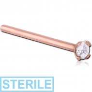 STERILE 18K ROSE GOLD 2.5MM PRONG SET JEWELLED STRAIGHT LARGE NOSE STUD