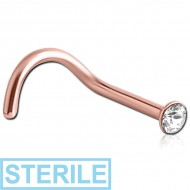 STERILE 18K ROSE GOLD 2.25MM BEZEL SET JEWELLED CURVED NOSE STUD