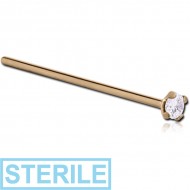 STERILE 24K GOLD STRAIGHT PRONG SET JEWELLED NOSE STUD 2 MM CZ