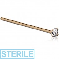 STERILE 24K GOLD 1.5MM PRONG SET JEWELLED STRAIGHT NOSE STUD