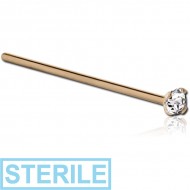 STERILE 24K GOLD 3 MM PRONG SET JEWELLED STRAIGHT NOSE STUD