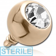 STERILE 9K GOLD BEZEL SET HIGH END CRYSTAL JEWELLED BALL FOR 1.2MM INTERNALLY THREADED PINS