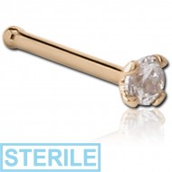 STERILE 9K GOLD 2MM PRONG SET CZ NOSE BONE