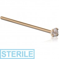 STERILE 9K GOLD STRAIGHT 1.5MM CZ PRONG SET JEWELLED NOSE STUD