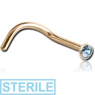 STERILE 9K GOLD CURVED BEZEL SET JEWELLED NOSE STUD