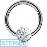STERILE SURGICAL STEEL BALL CLOSURE RING WITH EPOXY COATED CRYSTALINE JEWELLED BALL PIERCING