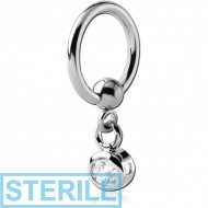 STERILE SURGICAL STEEL BALL CLOSURE RING WITH JEWELLED CHARM PIERCING