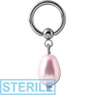 STERILE SURGICAL STEEL BALL CLOSURE RING WITH SYNTHETIC PEARL CHARM PIERCING