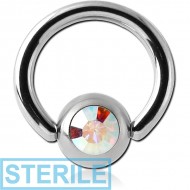 STERILE SURGICAL STEEL JEWELLED BALL CLOSURE RING WITH OPTIMA CRYSTAL PIERCING