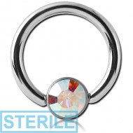 STERILE SURGICAL STEEL SWAROVSKI CRYSTAL JEWELLED DISC BALL CLOSURE RING PIERCING