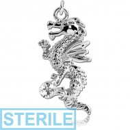 STERILE RHODIUM PLATED BRASS JEWELLED DRAGON CHARM PIERCING