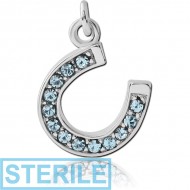 STERILE RHODIUM PLATED BRASS JEWELLED HORSESHOE CHARM PIERCING