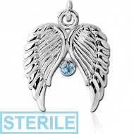 STERILE RHODIUM PLATED BRASS JEWELLED CHARM - WINGS PIERCING