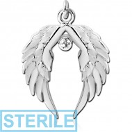 STERILE RHODIUM PLATED BRASS JEWELLED WINGS CHARM PIERCING