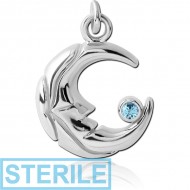 STERILE RHODIUM PLATED BRASS JEWELLED CHARM - MOON PIERCING