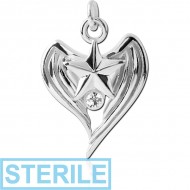 STERILE RHODIUM PLATED BRASS JEWELLED WINGED STAR CHARM PIERCING